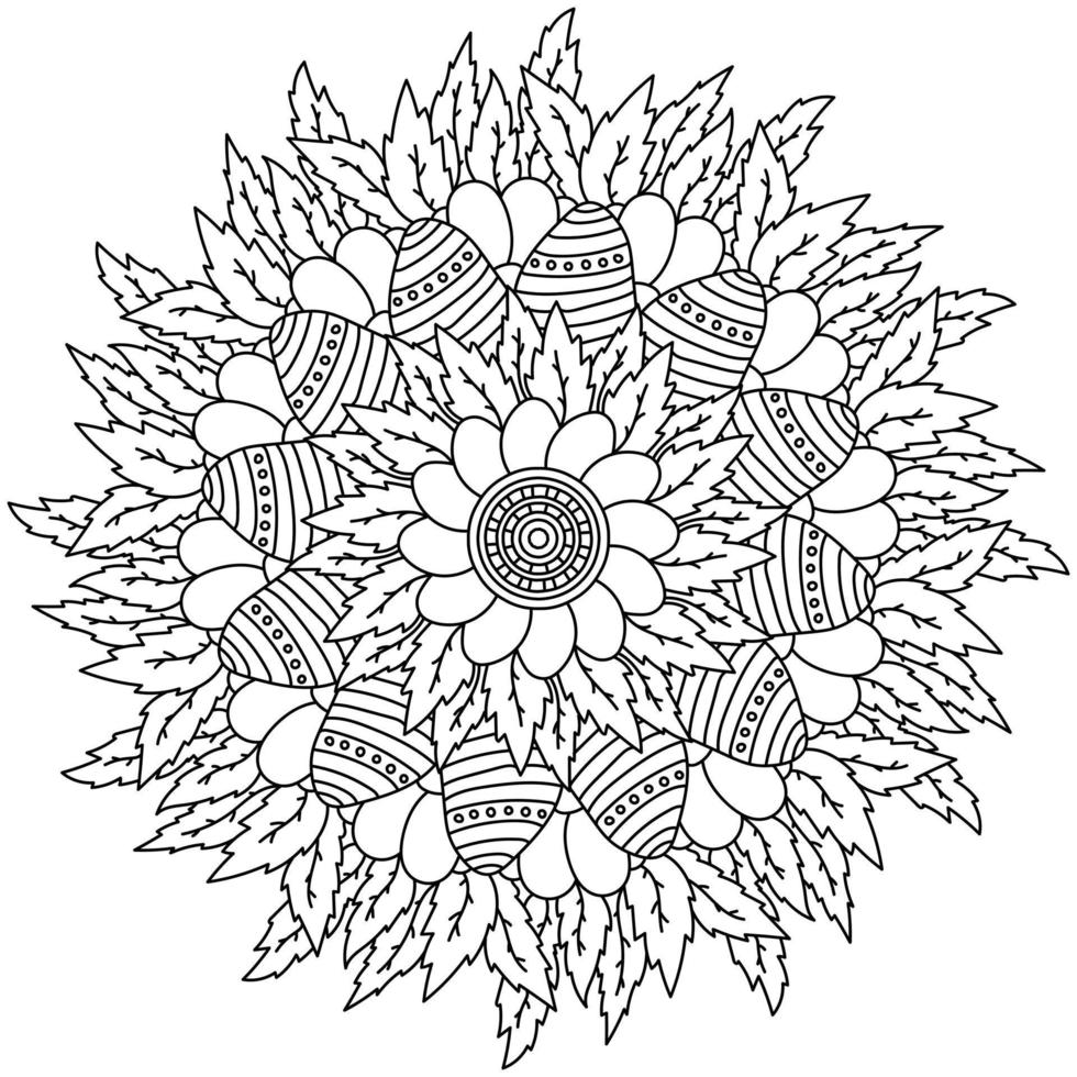 Mandala with Easter eggs in flowers, coloring page for holiday activity vector