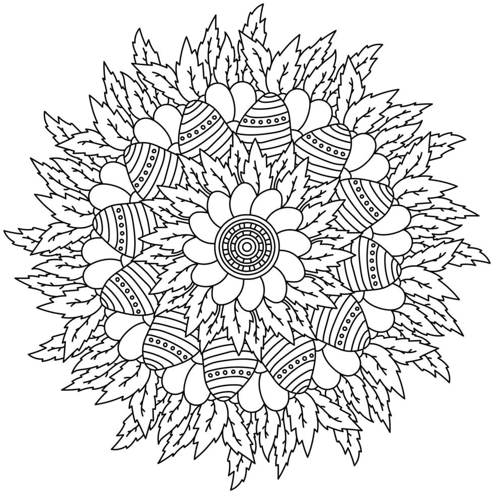 Mandala with Easter eggs in flowers, coloring page for holiday activity vector