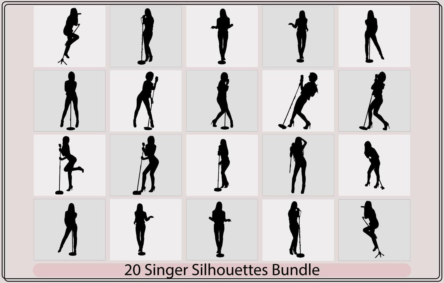 hombres y mujer cantante siluetas en diferente posa, cantante colección, cantando en silueta,macho cantante vector ilustración