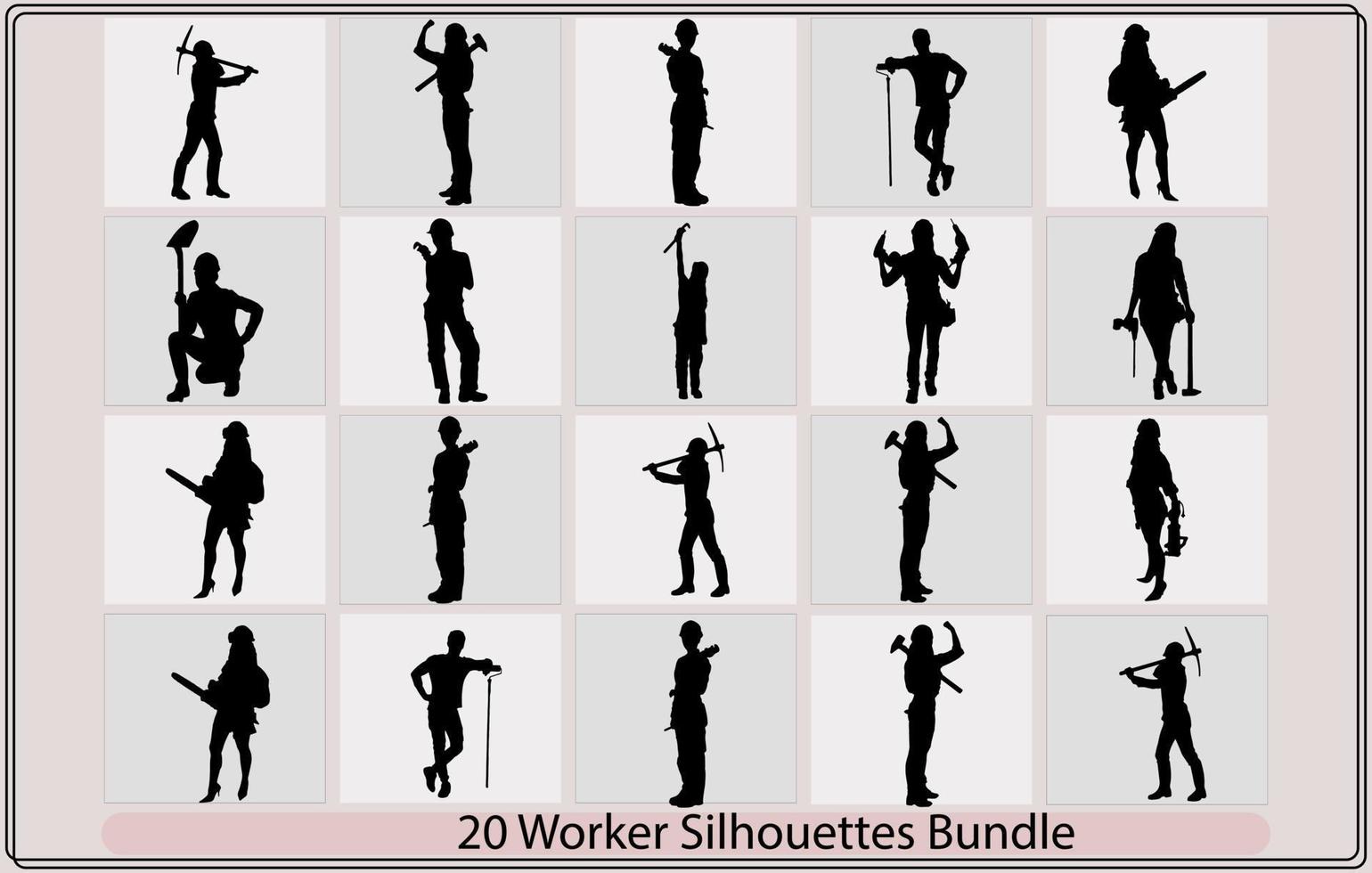 worker black silhouette in various poses art illustration,construction workers silhouettes,Engineer workers silhouette, vector