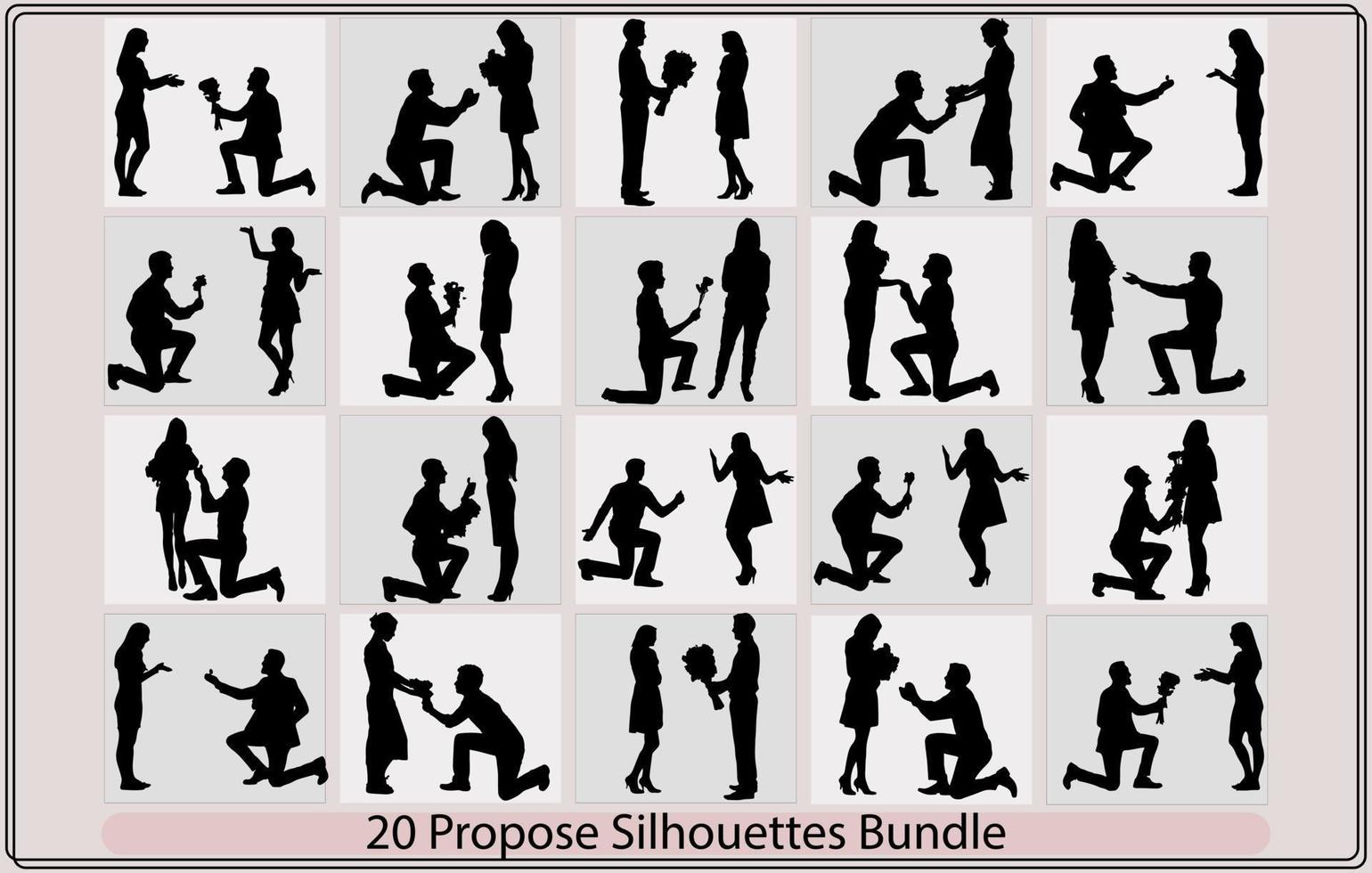 Silhouette of a man makes a proposal to marry the woman vector illustration,makes a proposal to marry the girl,Couple propose silhouettes in different poses