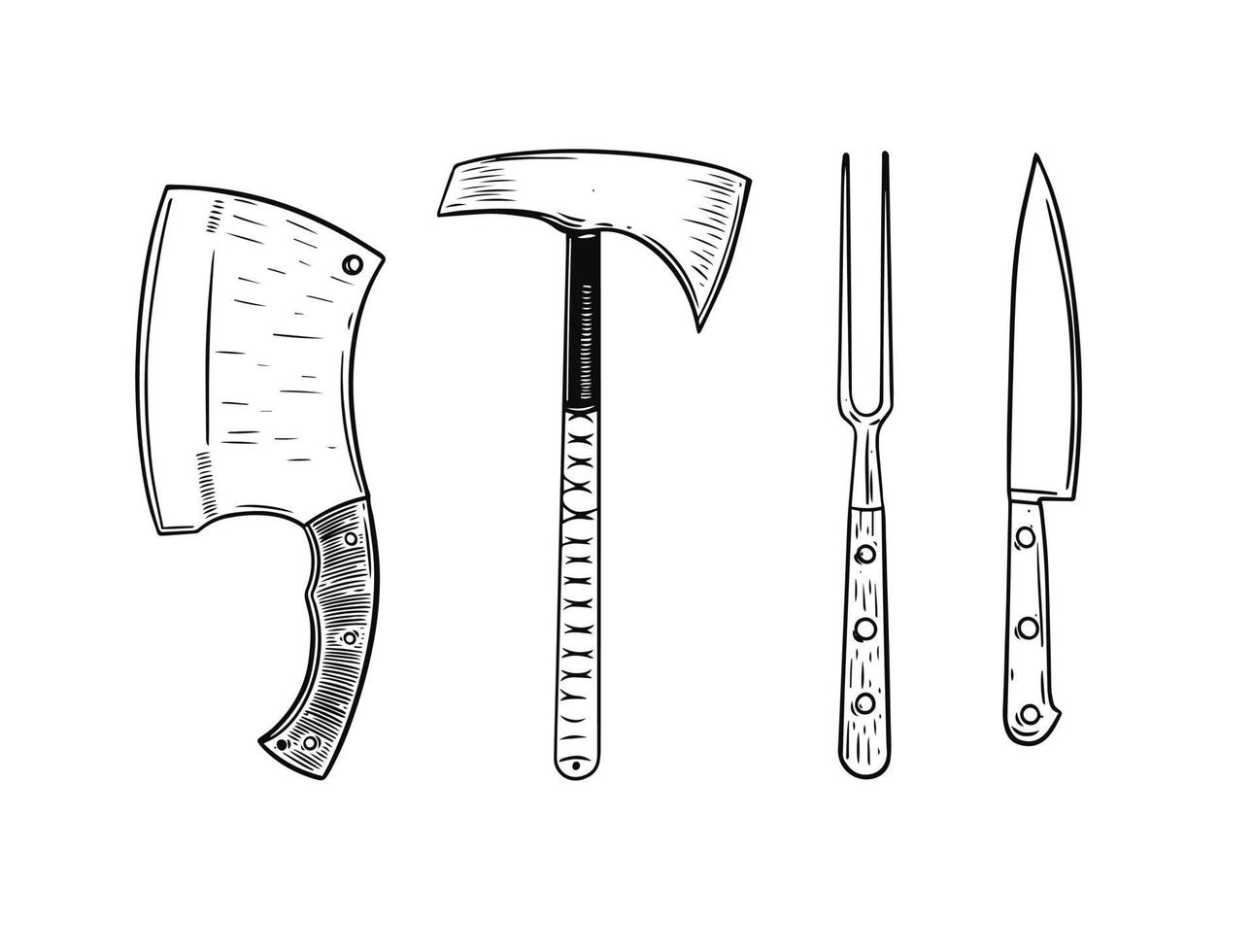 Cold weapons and knife hand drawn black color vector illustration.