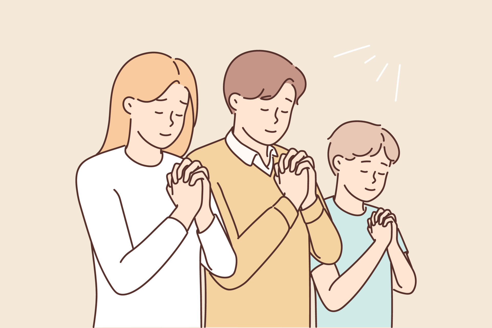 Religious Family With Son Praying To God Superstitious Parents With pray-to-god