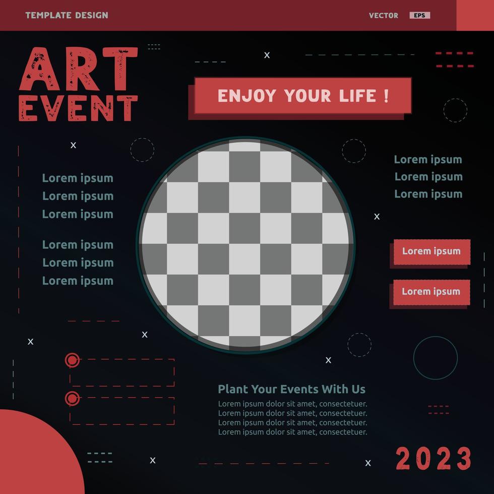 Art event social media post template design. Great for promoting and announcing your best events vector