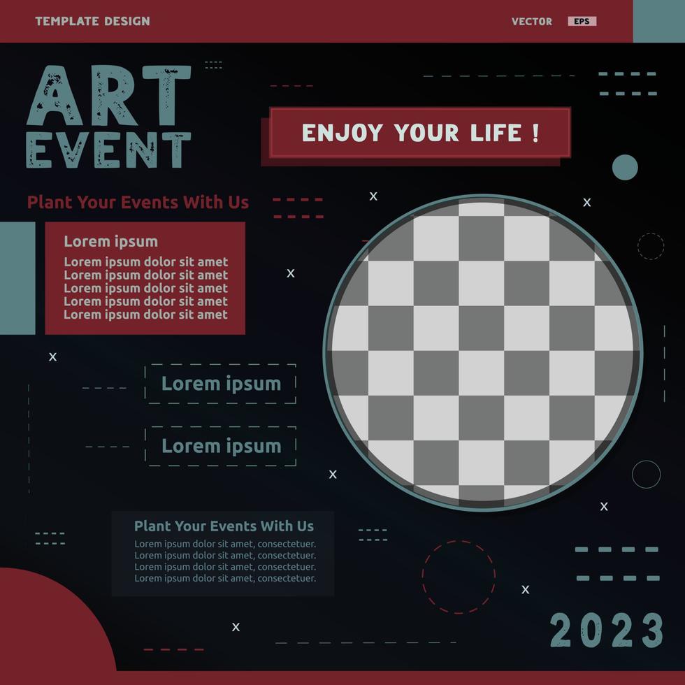 Art event social media post template design. Great for promoting and announcing your best events vector