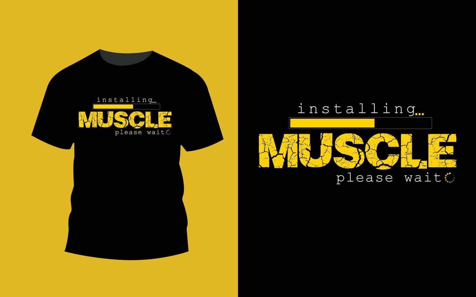 Installing muscle please wait gym t-shirt design. vector