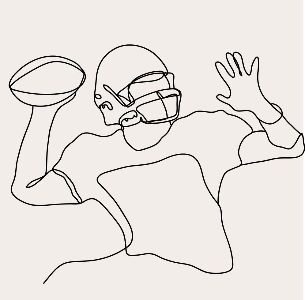 Minimalist American Football Line Art, Sport Outline Drawing, Soccer Rugby Sketch, Athlete Players vector