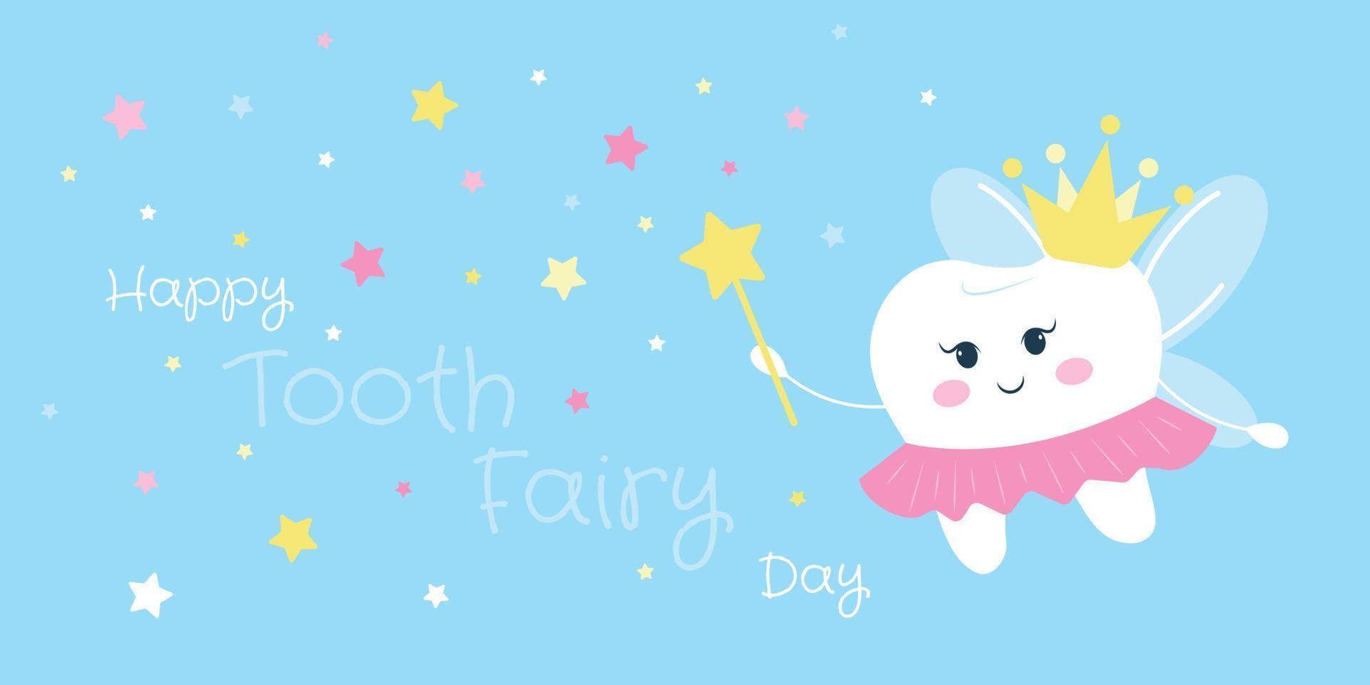 National Tooth Fairy Day with Little Girl to Help Kids for Dental Treatment Fit as a Poster in Flat Cartoon Hand Drawn Template Illustration vector