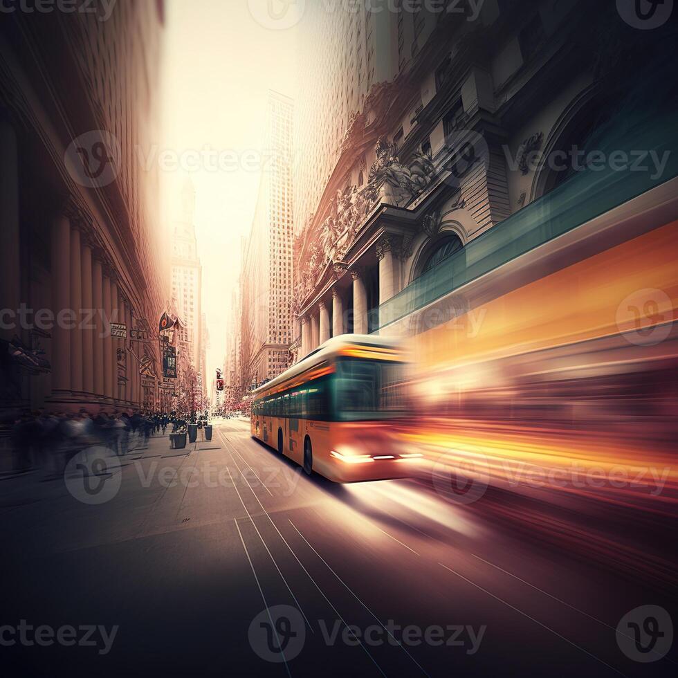 The light trails on the modern city background. Modern blurred background. . photo