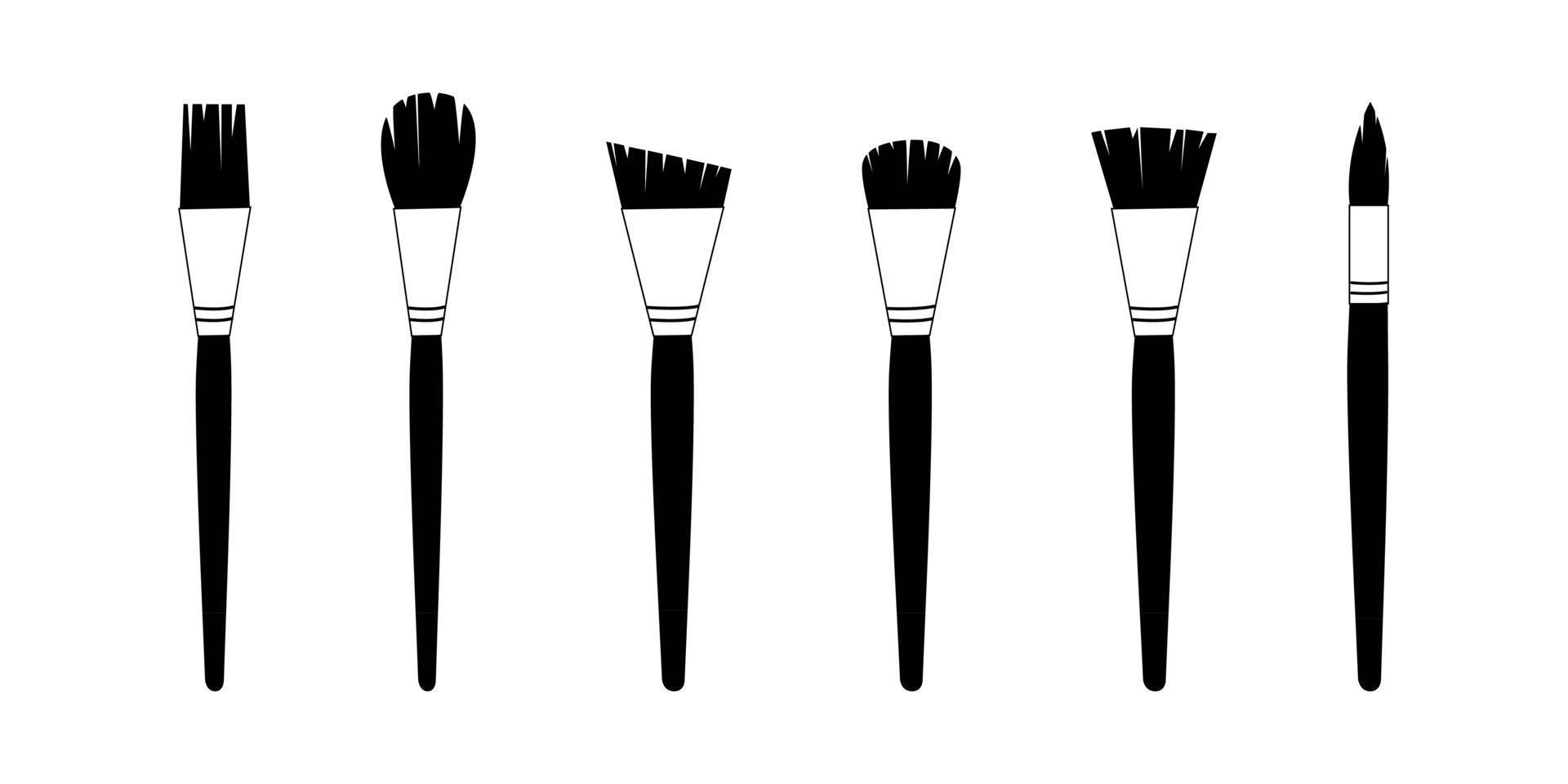 Flat vector painting tools in childish style. Hand drawn art supplies, paint brushes for acrylic, gouache silhouettes