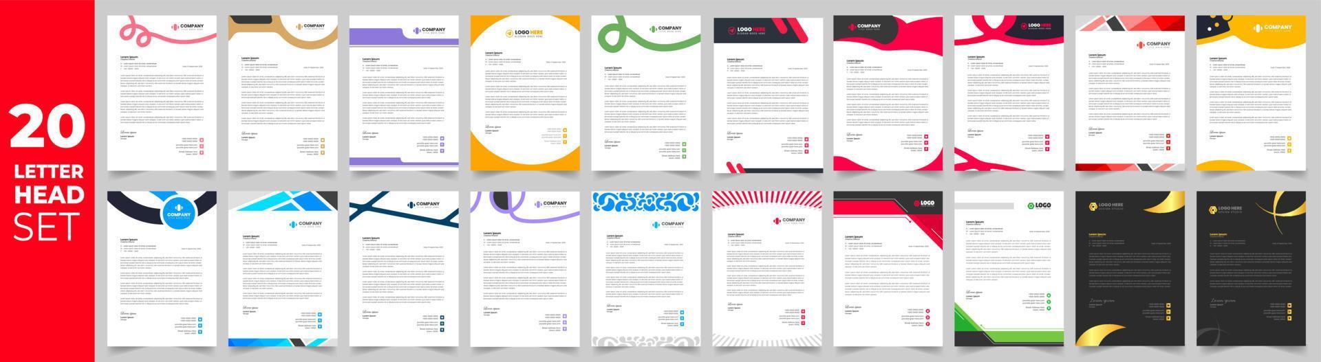 corporate business proposal letterhead design template set with green, red, blue and yellow color. business letterhead mega set. business letter head mega bundle. vector