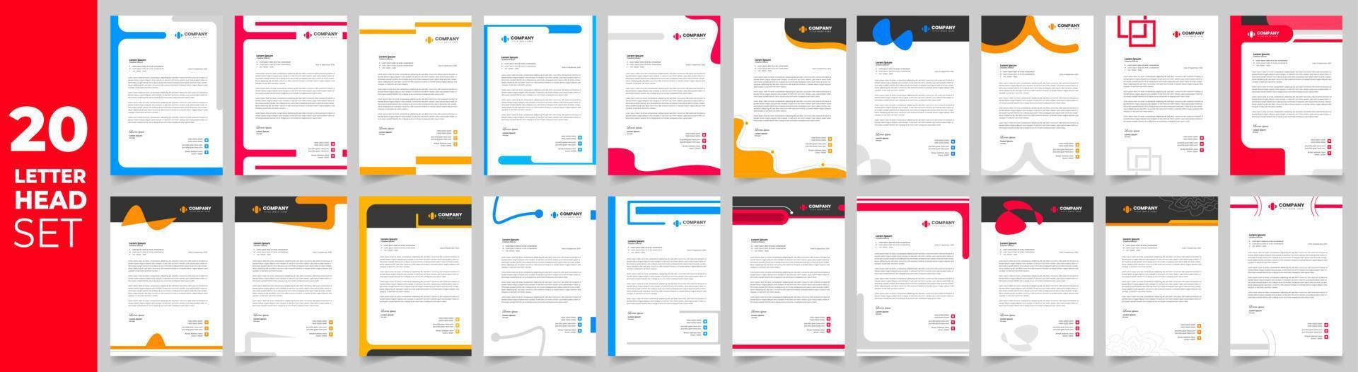 corporate business proposal letterhead design template set with green, red, blue and yellow color. business letterhead mega set. business letter head mega bundle. vector