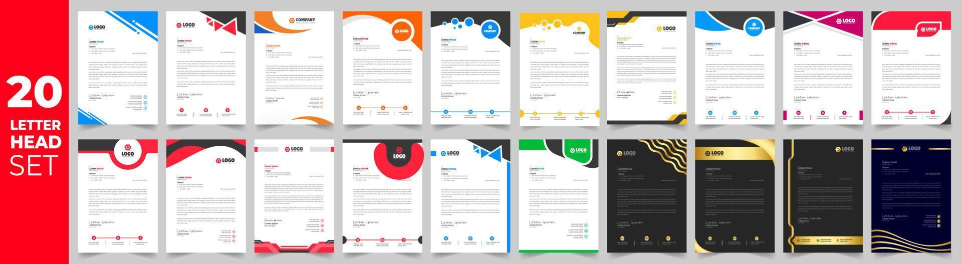 corporate business proposal letterhead design template set with green, red, blue and yellow color. business letterhead mega set. business letter head mega bundle. vector