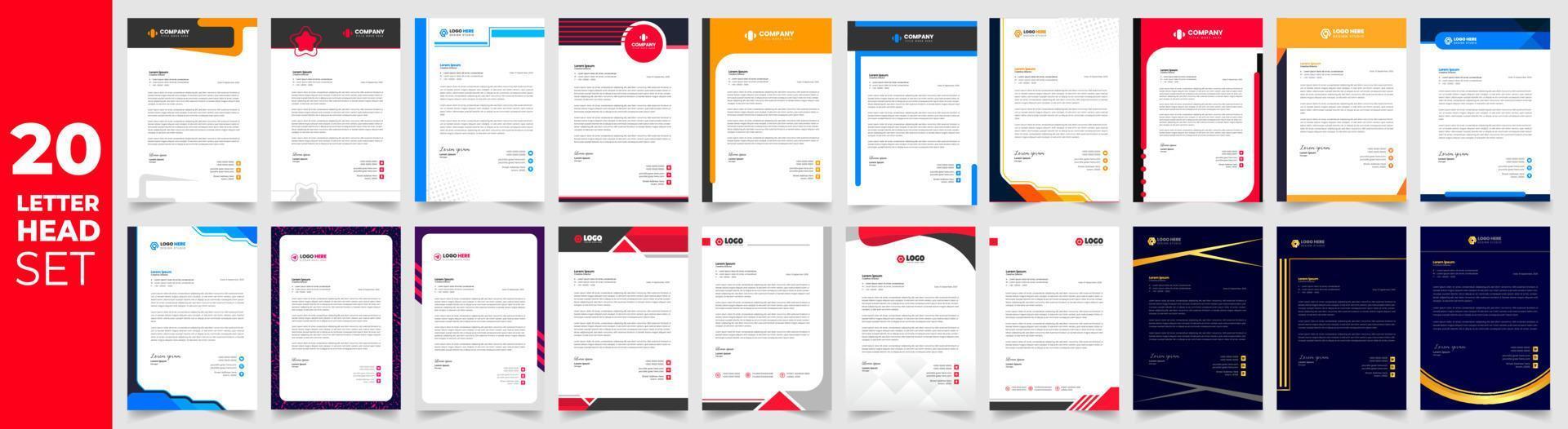 corporate business proposal letterhead design template set with green, red, blue and yellow color. business letterhead mega set. business letter head mega bundle. vector