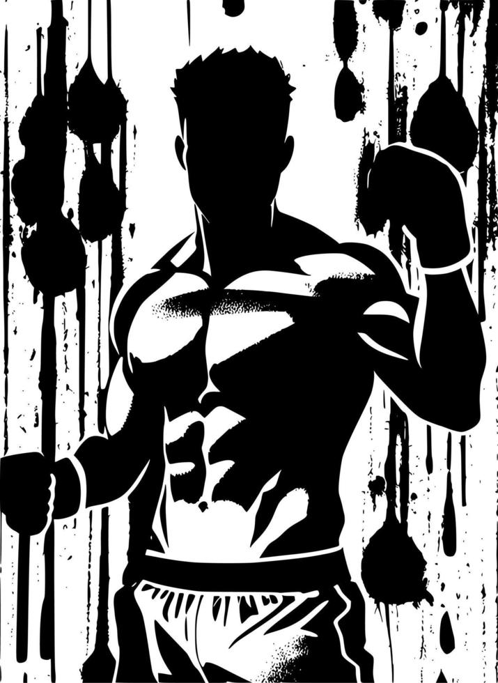 vector muay thai man black white