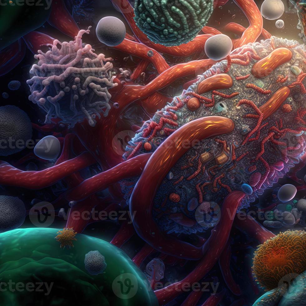 Abstract background bacteria and viruses. 3D illustration. Scientific microcosm  background. Realistic illustration. Ai render. photo