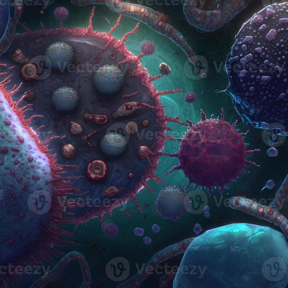 Abstract background bacteria and viruses. 3D illustration. Scientific microcosm  background. Realistic illustration. Ai render. photo