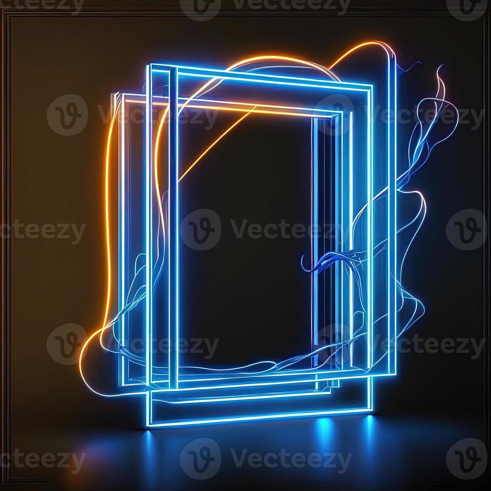 Abstract 3D frame blue glow on dark background.  Ai lander photo