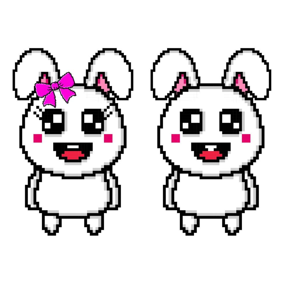 cute couple rabbit pixel art design vector kawaii