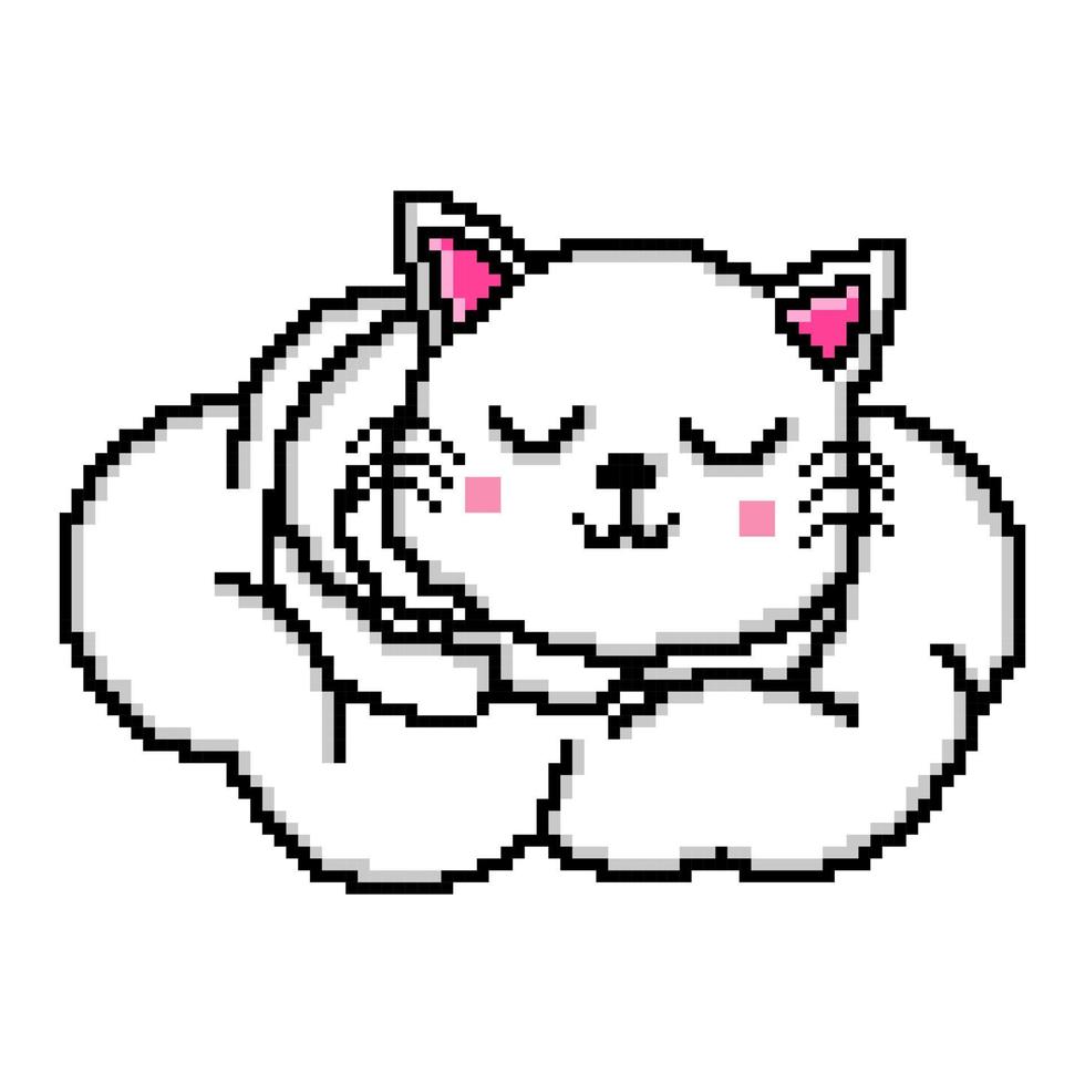 píxel Arte linda gato dormido en un nube diseño mascota kawaii vector