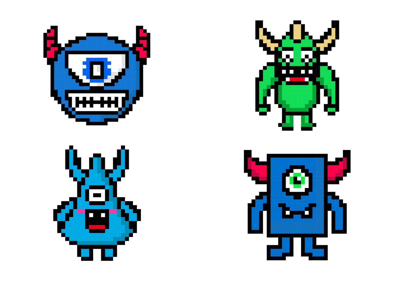 Set pixel art monster design vector