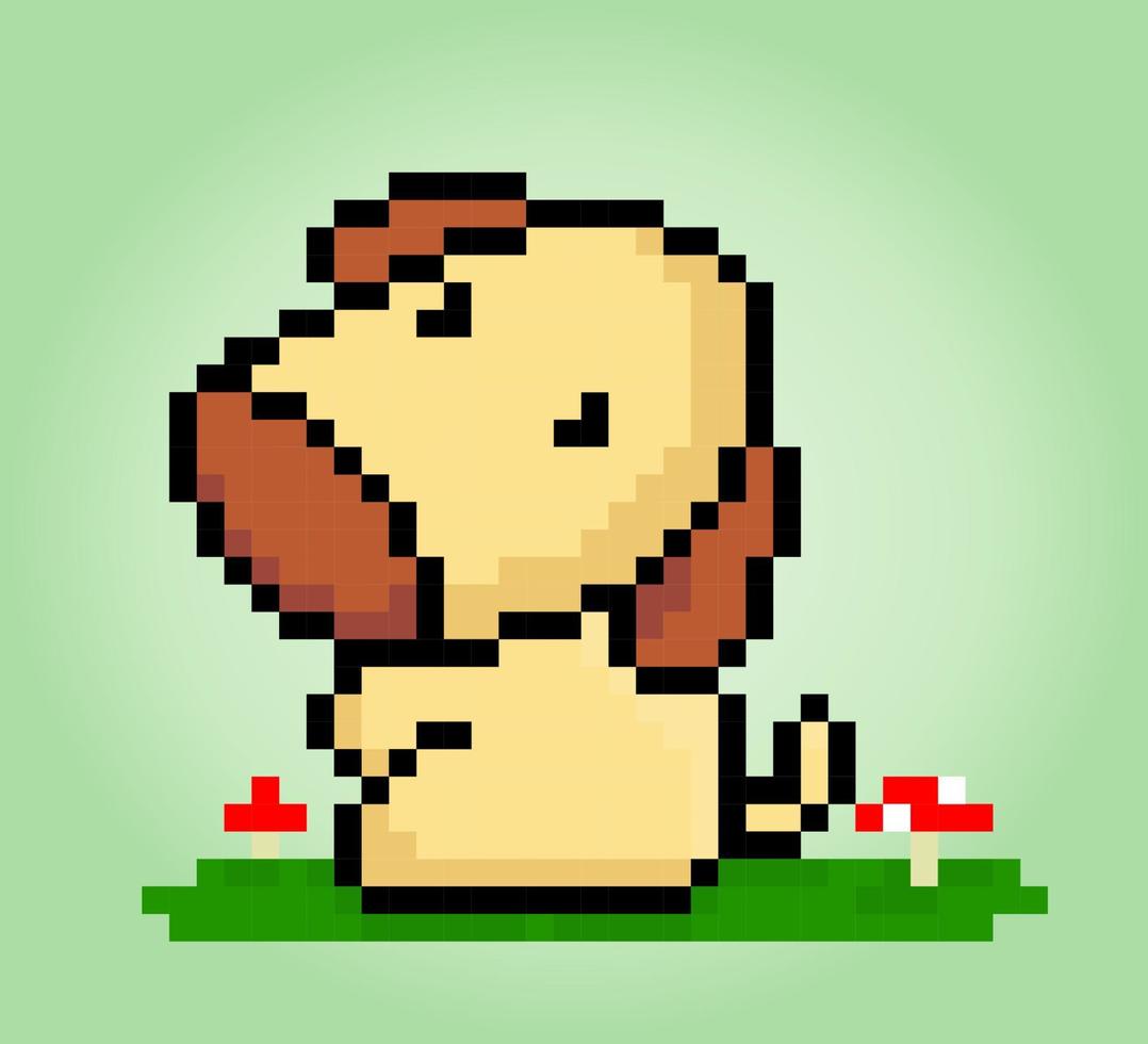 8 bit pixel sitting puppy . Animals for asset games in vector illustrations. Cross Stitch pattern.