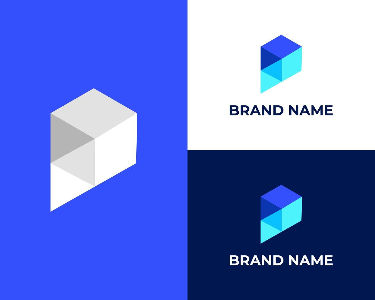 3D P letter with cube modern logo design vector