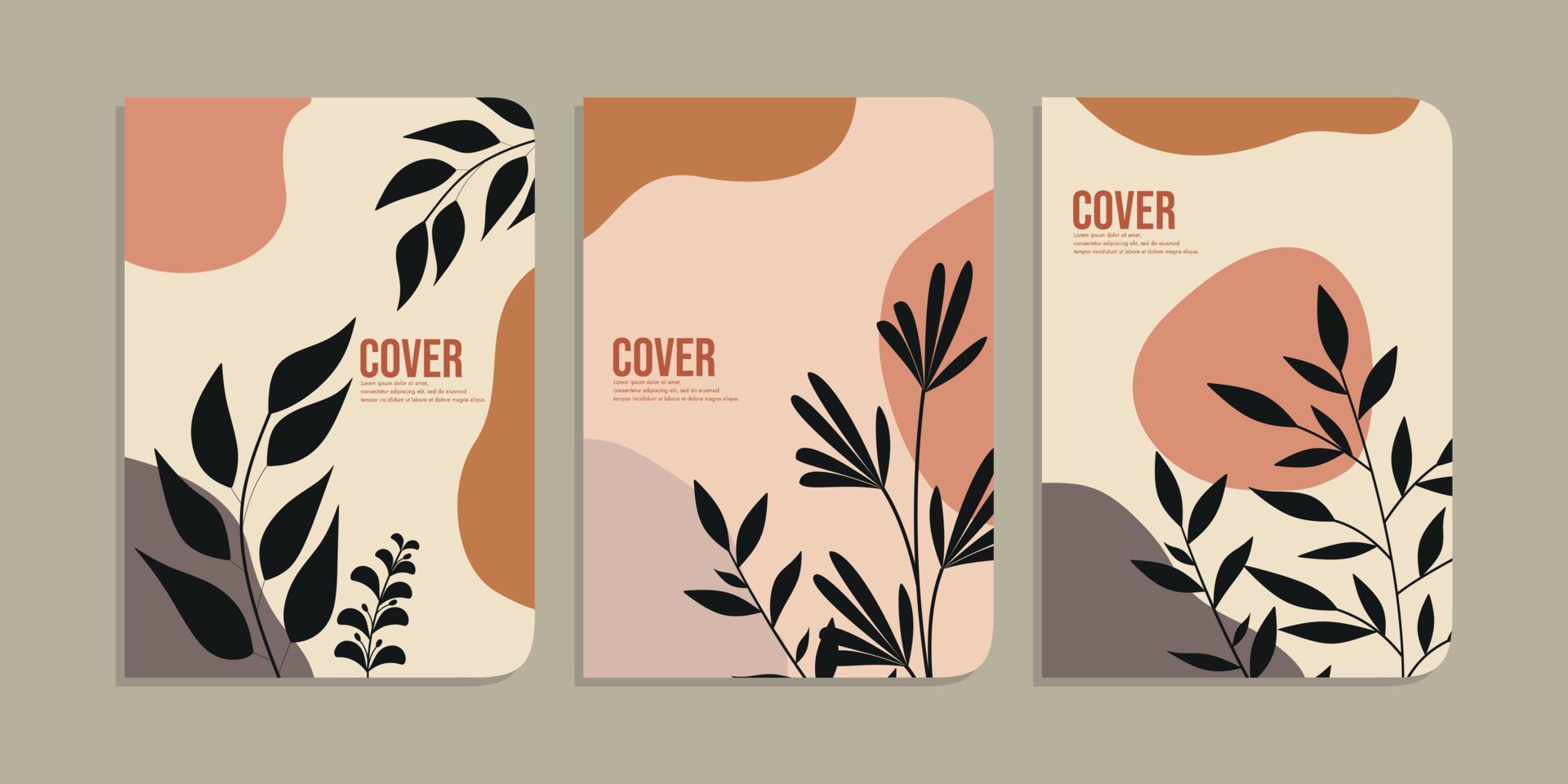 set of book cover designs with hand drawn floral decorations. abstract retro botanical background.size A4 For notebooks, diary, invitation, planners, brochures, books, catalogs vector