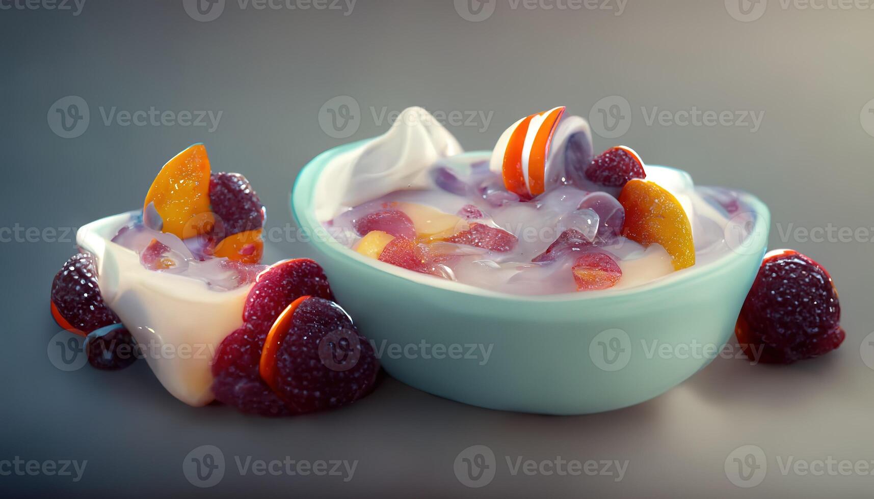 Appetizing dessert with ice cream with fruits and berries. photo