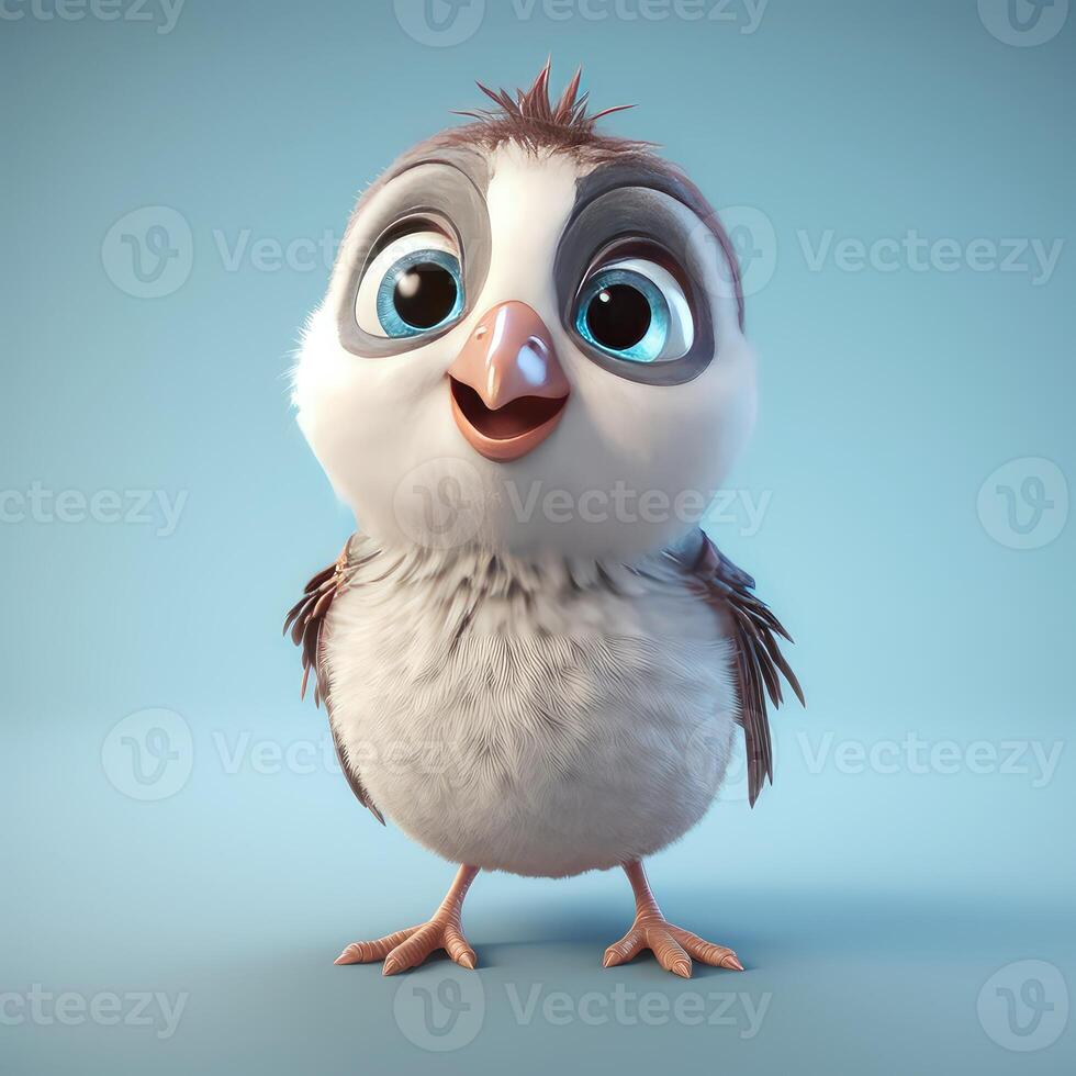 Realistic 3D rendering of a happy, fluffy and cute sparrow smiling with big eyes looking straight at you. Created with photo