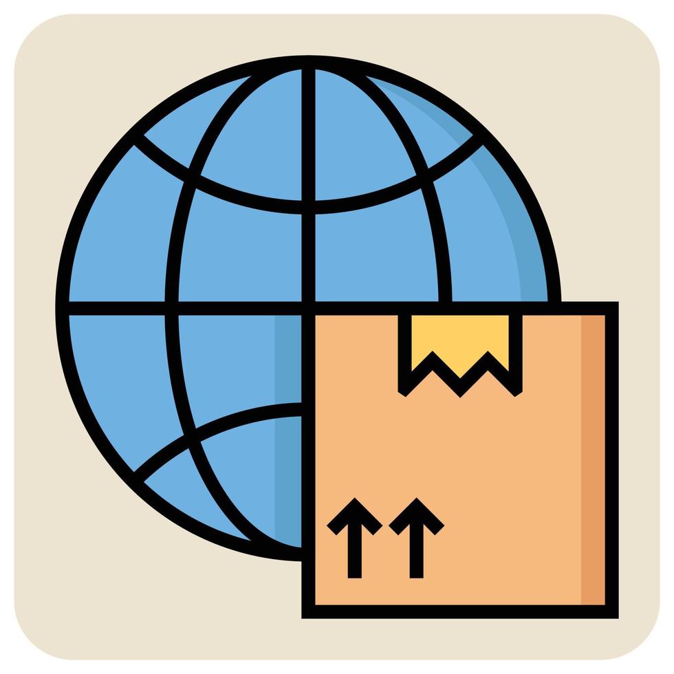 Filled color outline icon for International parcel. vector