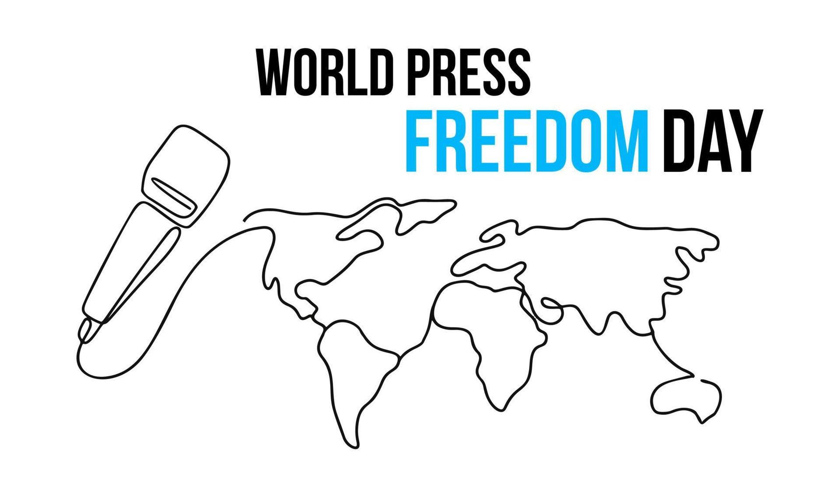 Illustration of microphone and world map for World Press Freedom Day in line art style on white vector
