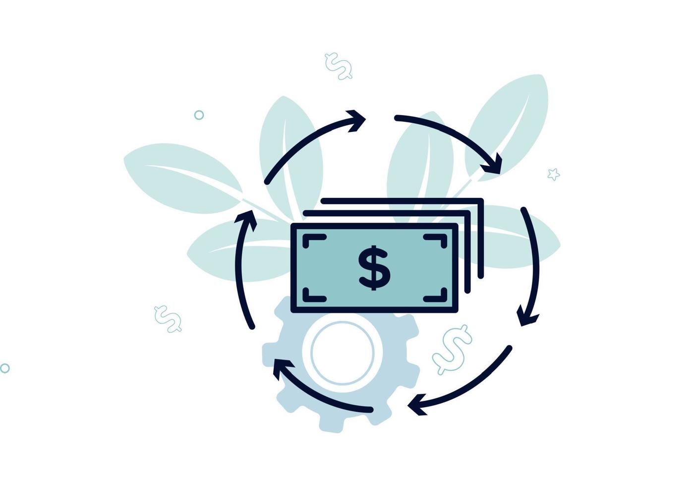 Finance. Debt refinancing. Inside a circle of arrows, dollar bills, the inscription debt refinancing. Vector illustration