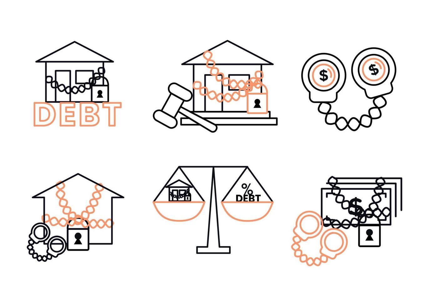 Finance. Vector illustration set of icons seizure of property, foreclosure