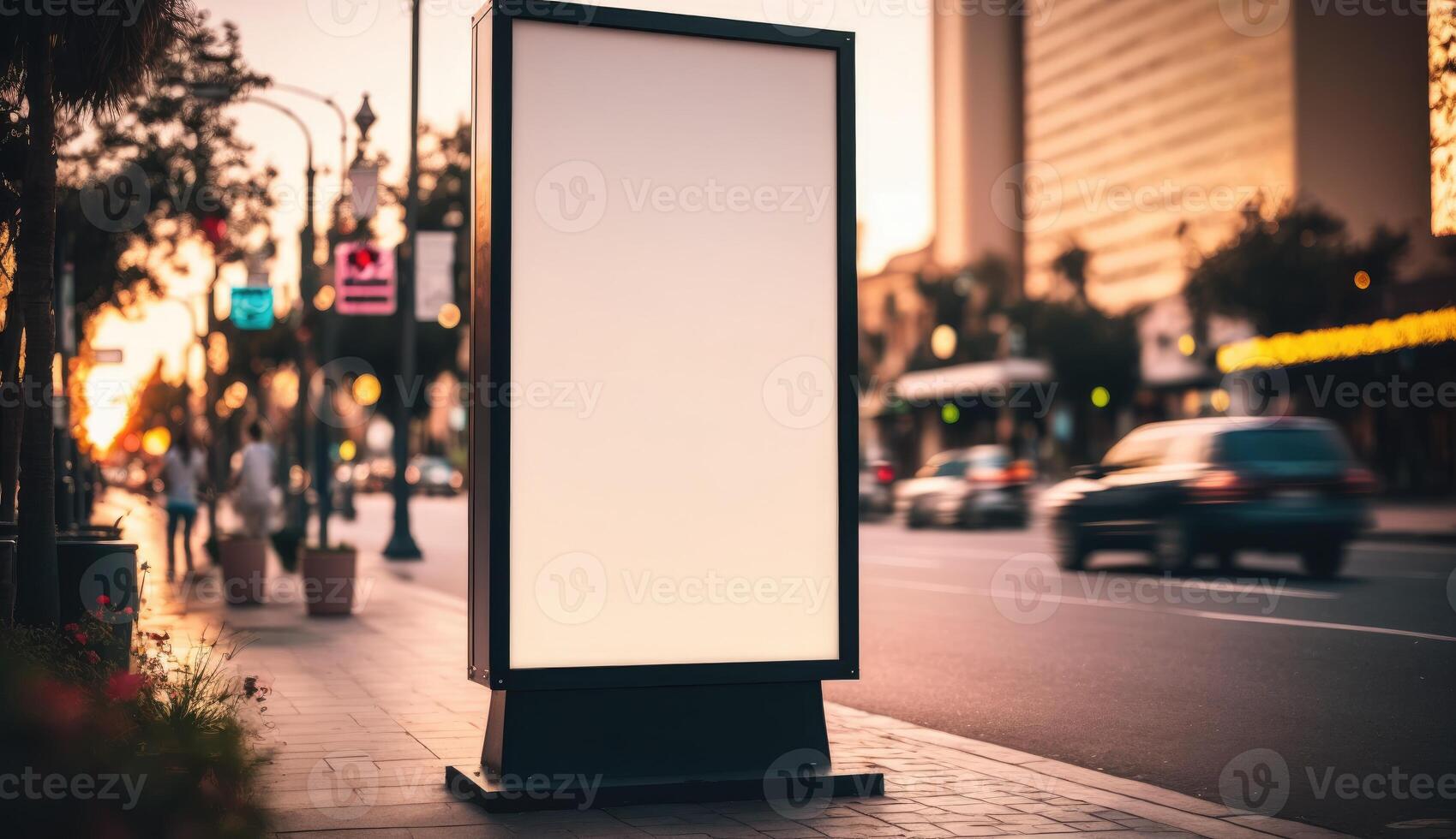 blank billboard mockup for advertising in the city, sunset view photo