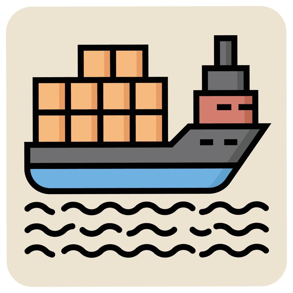 lleno color contorno icono para carga barco. vector