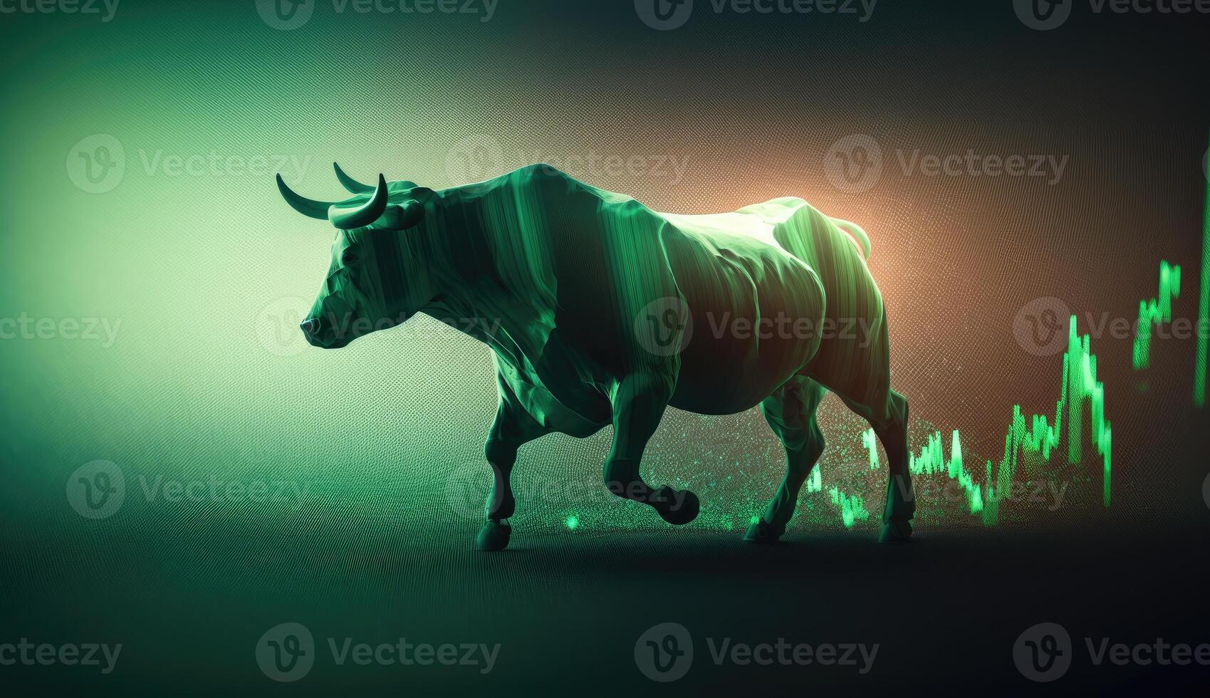 Bull run or bull market trend in cryptocurrency or stocks. Trading stock market green background, up arrow graph for increase in rates. photo