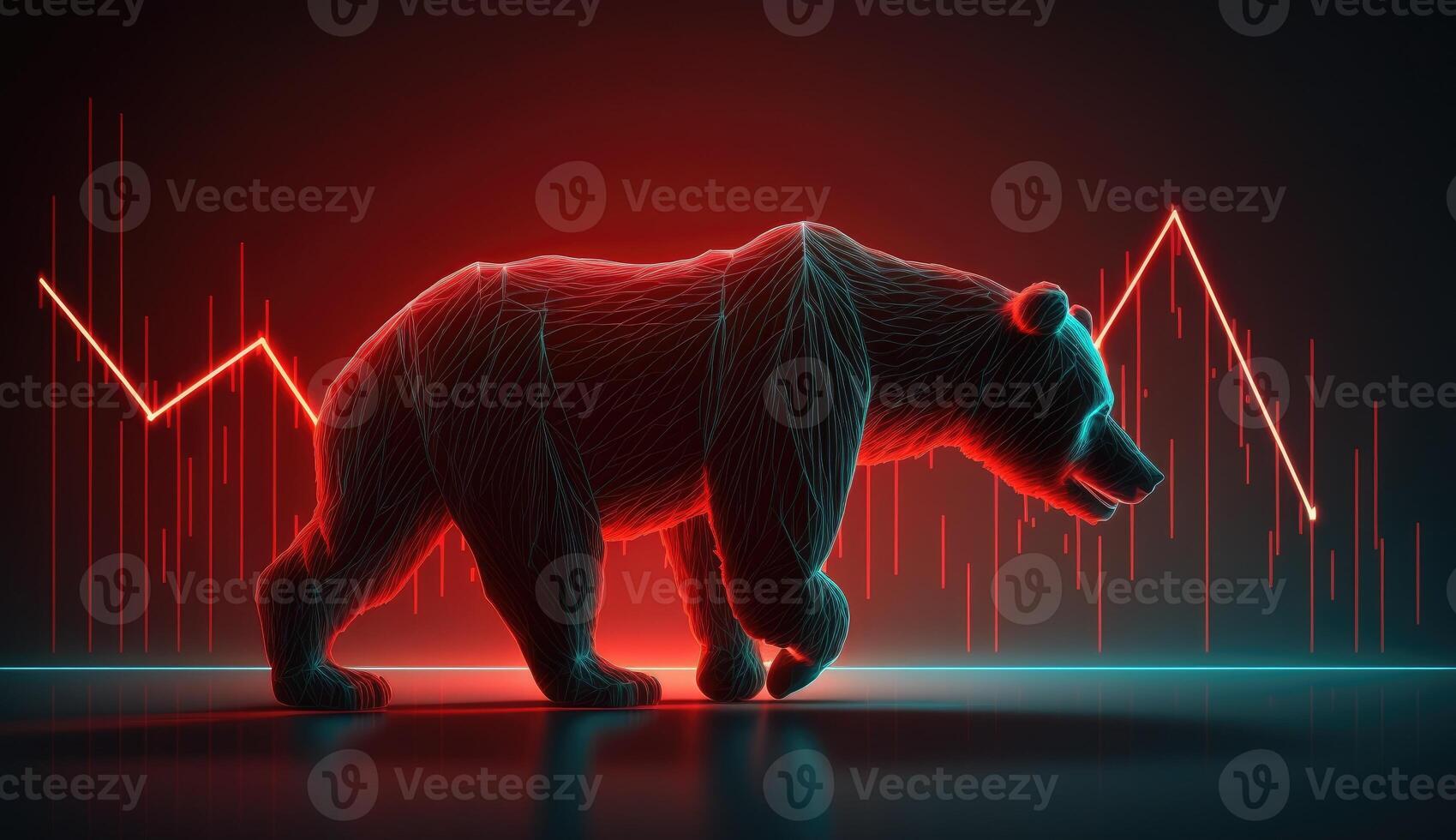 Bear market concept with stock chart digital numbers crisis red price drop arrow down chart. Cryptocurrency market bear finance risk trend investment business and money losing moving economic photo