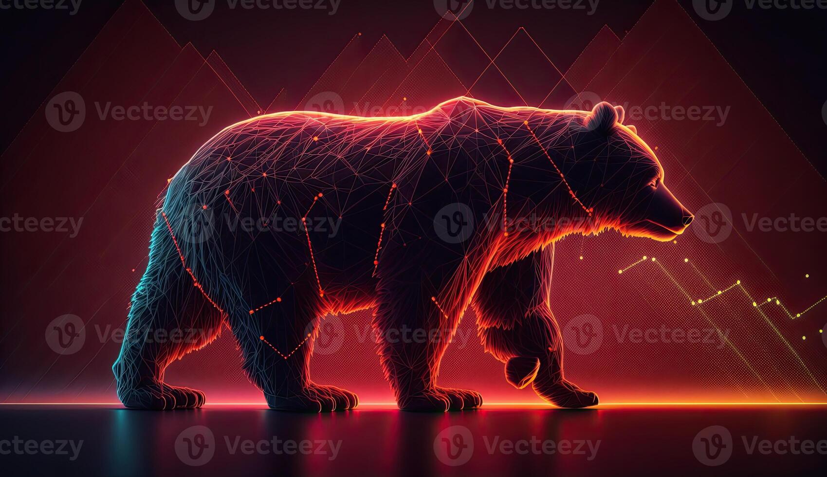 Bear market concept with stock chart digital numbers crisis red price drop arrow down chart. Cryptocurrency market bear finance risk trend investment business and money losing moving economic photo