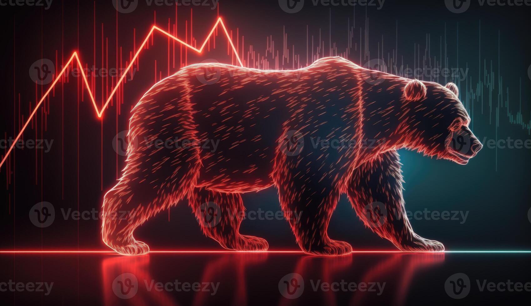 Bear market concept with stock chart digital numbers crisis red price drop arrow down chart. Cryptocurrency market bear finance risk trend investment business and money losing moving economic photo