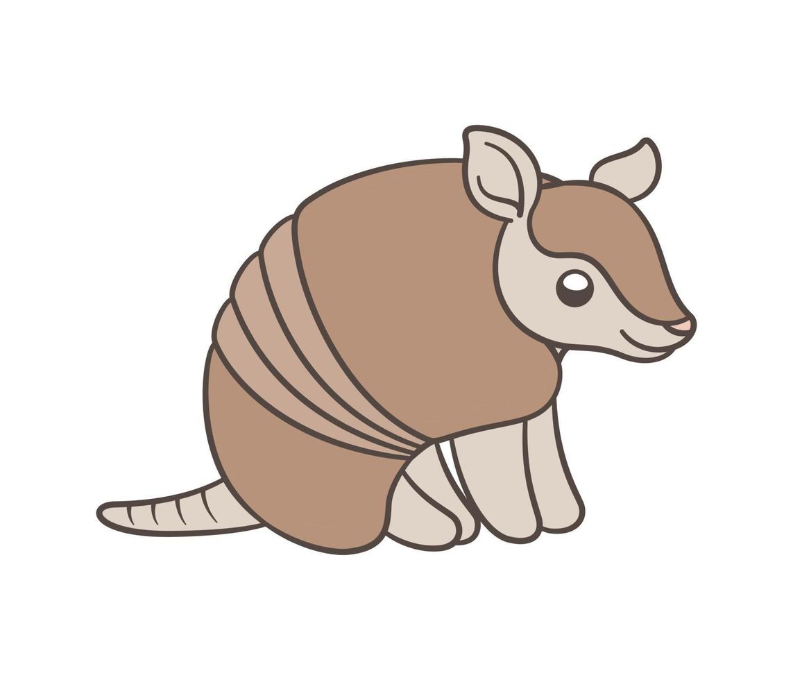Armadillo sitting and smiling cartoon vector illustration. Cute animal character design for kids.