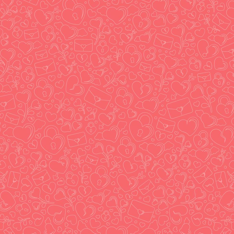 Valentines seamless pattern doodle background. Flat modern icons collage. Romance love themed label, tag, card, print, pattern, texture, etc. vector
