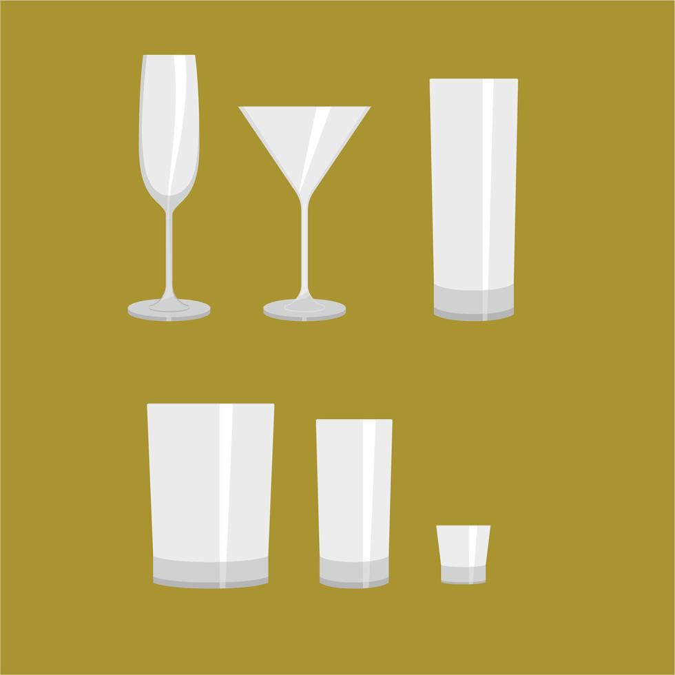 Different types of liquor alcohol glasses vector clip arts icon set