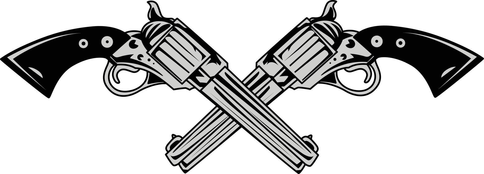 Crossed Revolvers, 2 two crossed pistols vector illustration clip art.