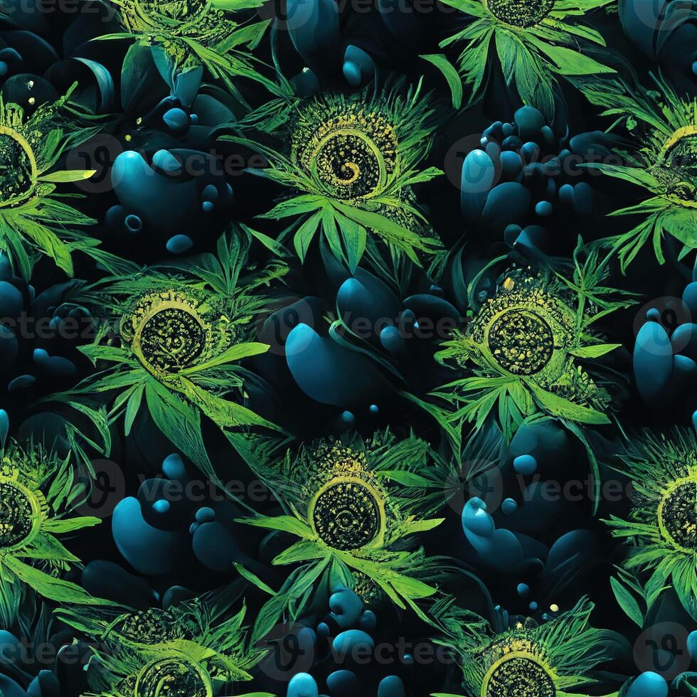 Abstract floral seamless backround with leaves of cannabis. Seamless pattern. 3D render. photo