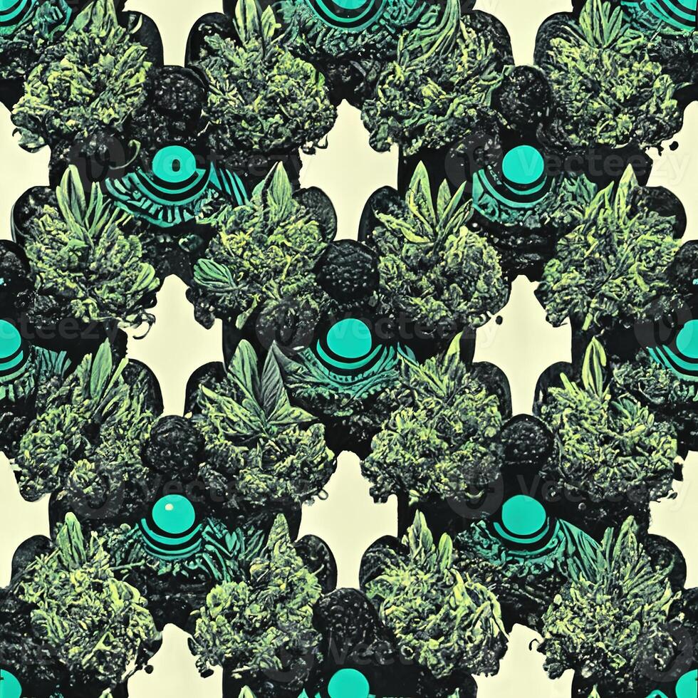 Abstract floral seamless backround with leaves of cannabis. Seamless pattern. 3D render. photo