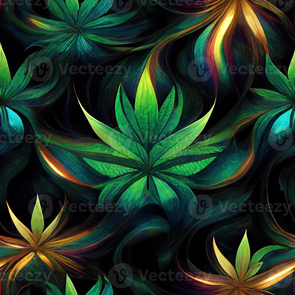 Abstract floral seamless backround with leaves of cannabis. Seamless pattern. 3D render. photo