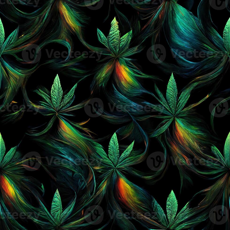 Abstract floral seamless backround with leaves of cannabis. Seamless pattern. 3D render. photo