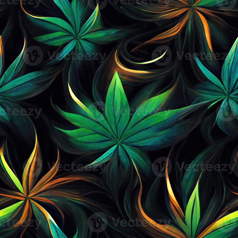 Abstract floral seamless backround with leaves of cannabis. Seamless pattern. 3D render. photo