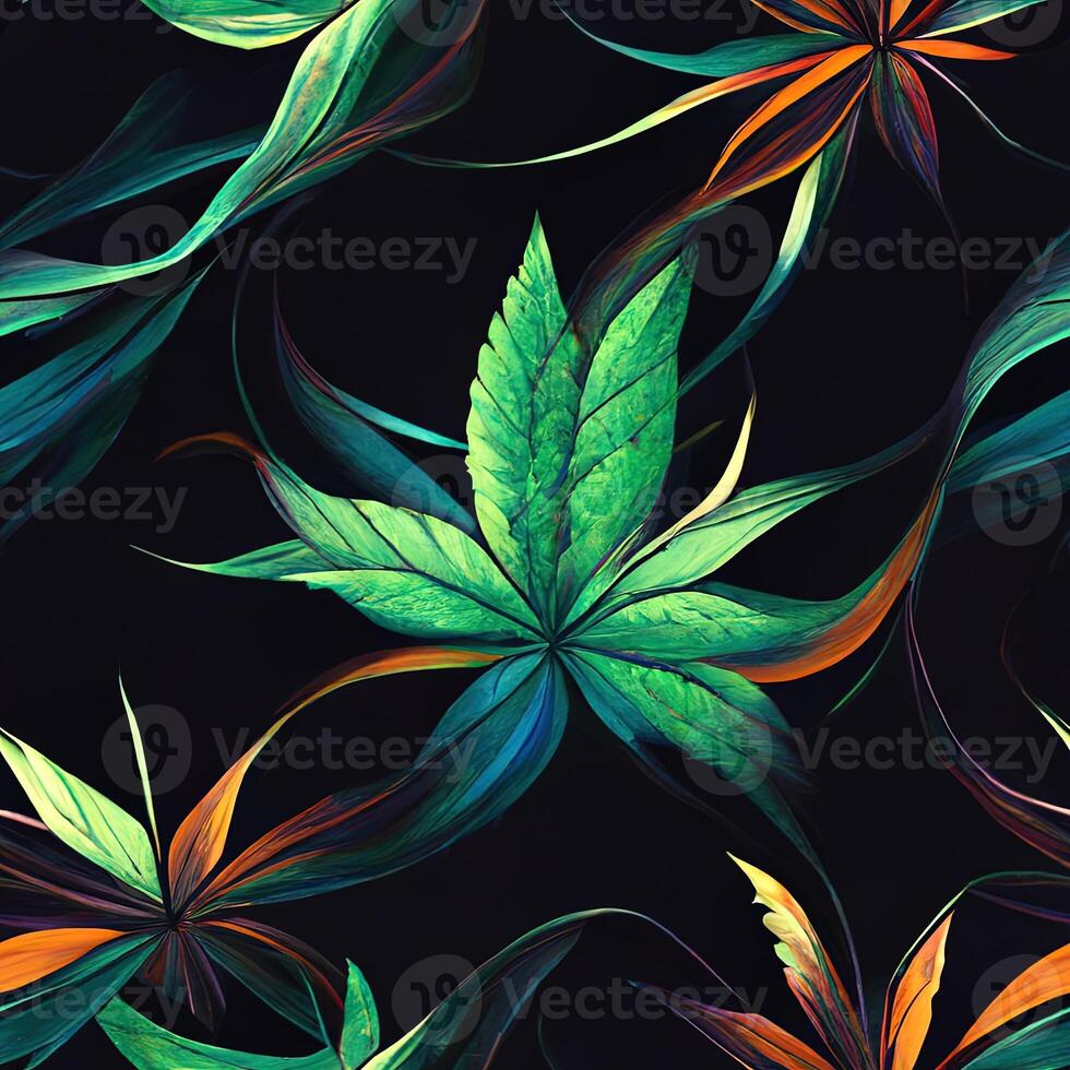 Abstract floral seamless backround with leaves of cannabis. Seamless pattern. 3D render. photo